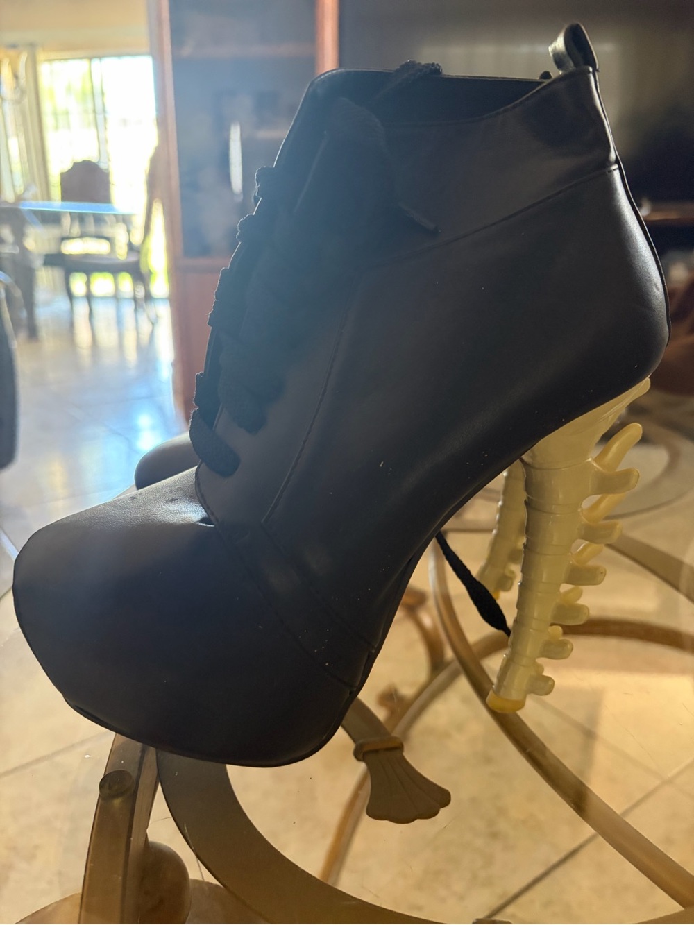 Black Lace-Up Women's High Heel Ankle Boot with Sculpted spine heel